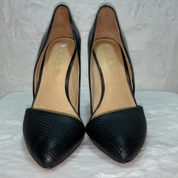 L.A.M.B. Trina D'Orsay Pump Black Leather/Chrome Heel women’s size 8.5 - Picture 2 of 8